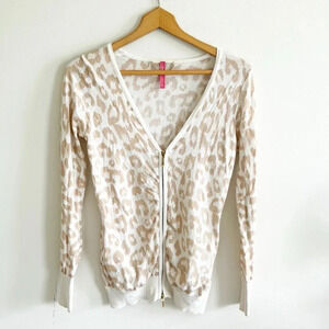 Charlotte Tarantola cream/tan leopard print zip up cardigan Y2K size medium